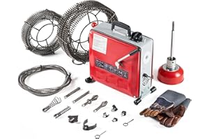 ZELCAN 850W Rohrreinigungsmaschine Rohrreinigungsspirale Elektrisch mit Ø10mm, Ø16mm,Ø22mm Spirale Rohrreinigungsgerät Kanalreinigungsgerät 450 U/min. für Ø20-200 mm Rohrleitungen für WC, Kanalisation
