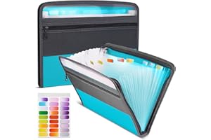 CHILLSILA Expanding File Folder, 13 Pockets Accordion File Folder Document Organizer, A4 Document Accordion Folder with Zipper Closure, Portable Wallet Filling Storage