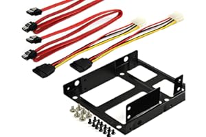 Rhombutech® Einbaurahmen für 2X 2,5 Zoll Festplatten oder SSD auf 3,5 Zoll - Metall - sehr stabil - optimiert für SSD - Halterung Schienen inkl. Schrauben 2 SATA Kabel & 2 Stromadapter (HL-SD4)