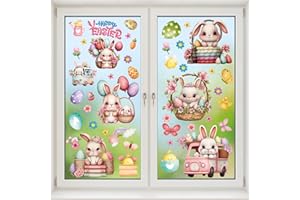 Wothfav Pegatinas para Ventana de Pascua, 75 Piezas Pascua Pegatinas Ventanas, Conejo de Pascua Pegatinas para Ventanas, Huevos de Pascua Vinilos para Ventanas, Pascua Decoracion
