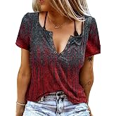 Eniloyal T-Shirt Women's V-Neck Summer Tops Sexy Shirts Short Sleeve Loose Summer Tops Tee Tops Blouse Tunics