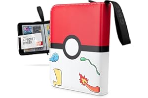 GECO Album kolekcjonerski na karty kolekcjonerskie - kolekcjonerski album na karty z zamkiem błyskawicznym - segregator z 4 kieszeniami - 55 stron na 440 kart - Poke Ball-Design - czerwony