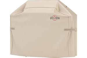 Grillman - Robusta copertura per barbecue a gas di alta qualità - Compatibile con modelli Weber, Brinkmann, Char Broil, ecc... - Anti strappo, raggi UV e impermeabile - 147 x 61 x 122 cm - Grigio