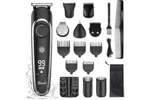 Hatteker Cortadora de barba para hombres Recortador de cuerpo para nariz y orejas Recortadora IPX7 Impermeable Recargable 6 en 1
