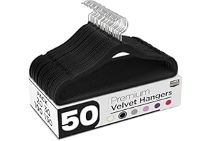 Utopia Home Premium Perchas de Terciopelo Antideslizantes, Duraderas Perchas Negras con Gancho Giratorio de 360 Grados Percha de Gran Resistencia (Negro, Paquete de 50)