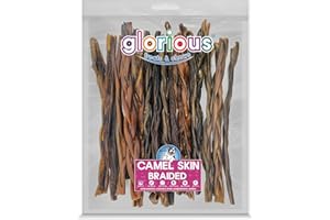 Glorious Treats and Chews Premium Single Ingredient Camel Skin Braided Dog Chews: Natural High Protein & Long Lasting Treat for Small to Medium Dogs, For Dental Health & Satisfying Chewing Experience