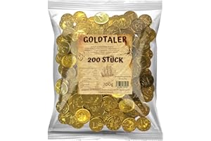 ONE SOLUTION Goldtaler aus Schokolade 200 Stück I ideal für Schatzsuchen, Kindergeburtstage oder als Mitgebsel I Euromünzen als Wurfmaterial für Karneval und Fasching
