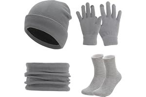 Meng Jiaran Knitted Hat Scarf and Gloves Set,4Pcs Touch Screen Gloves Scarf Beanie Hat Thermal Socks for Women Ladies Skiing Outdoor Sports