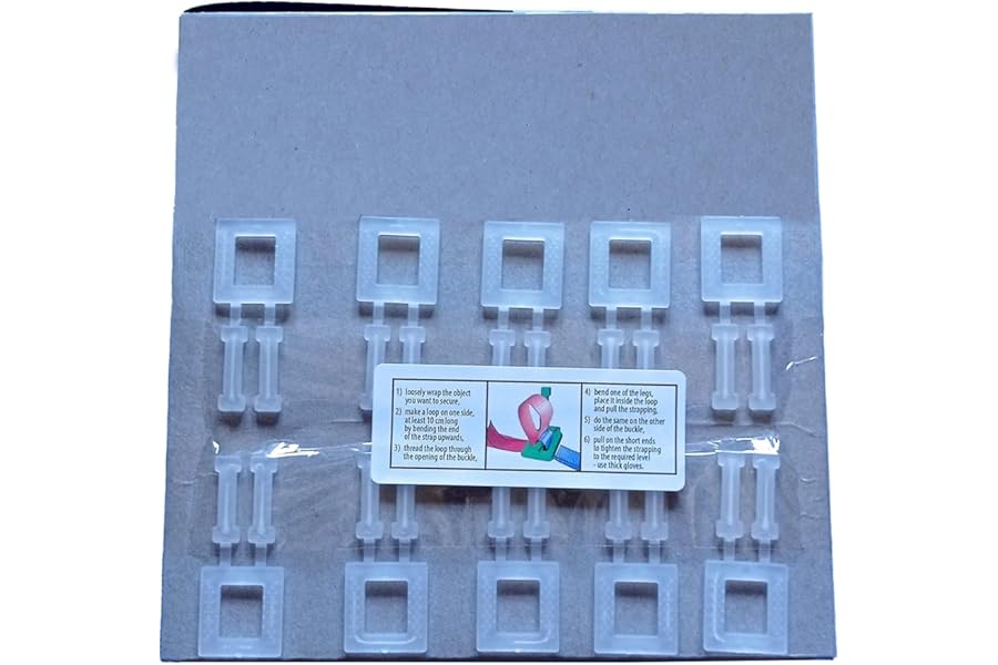 Polypropylene pallet/box strapping kit: 50m x 12mm strapping + 10x plastic buckles - in cardboard dispenser (Black)