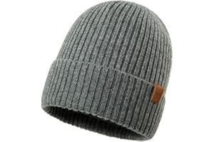FANCET TOP-EX Czapka beanie unisex, w 100% z wełny merynosów, ciepła czapka zimowa z podszewką polarową, uniseks i elastyczna, idealna do biegania i golfa, miękka czapka z dzianiny