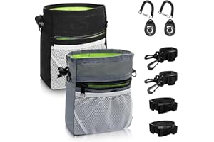 GRANTOP 2Pack Dog Treat Pouch Set,Dog Walking Bags Crossbody with Training Clicker,3 Ways to Wear Dog Treat Training Pouch Bag,Dog Treat Bag Dog Walking Bag for Puppy Travel or Outdoor Use (2PCS, Black+Grey)
