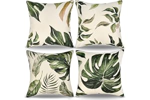 ELITEHOMECOMFORTS Funda Cojin 45x45cm Fundas de Cojines Exterior Fundas Cojines Impermeable Fundas Cojines Plantas Tropicales Decorativo Verano Sofa Moderno Lino Por Salon Jardín Sofá Cojines Decoración 4 Piezas