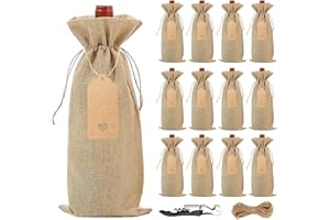 WOUMON Bolsa de Vino de Arpillera, 12 Piezas Bolsas de Regalo de Vino con Cordón para Regalo, Boda, Navidad, Fiesta (arpillera)
