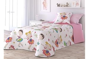 Liniva Home - Colcha Bouti Infantil Reversible Cosida - Modelo Bailarinas - Rosa, Cama 90 cm