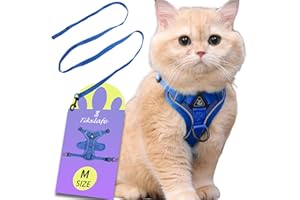 Tikxlafe Katzengeschirr mit Leine, 150 cm, Katzenleine mit Geschirr, Polyester, verstellbares Katzenleinen-Set, ausbruchsicher für Kätzchen (Blau, M)