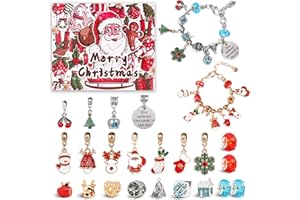 Alishomtll Schmuck Adventskalender 2024 Mädchen, DIY Weihnachtskalender Schmuck, 24 Füllung Basteln Charm Armbänder Kit, Weihnachten Geschenk Kinder Frauen Teenager 6 7 8 9 10 11 12 Jahre Rot Blau