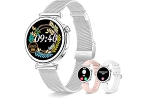 IARET Reloj Inteligente Mujer Pequeño, Smartwatch Mujer Redondo 1.27" 41mm con Llamadas, 3 Correas, Pulsera Actividad con 100+ Modos Deportivos Pulsómetro Sueño Cuenta Pasos para Android & iPhone, Plata