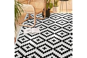 WAKSOX Outdoor Rug for Patios 150 x 240cm Waterproof Reversible & Easy Cleaning Plastic Straw Floor Mat Picnic Blanket UV Resistant Area Rugs for RV Camping Picnic BBQ Balcony Beach (Black, 150 x 240 cm)