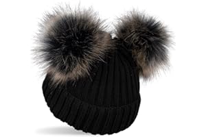 styleBREAKER Cappello a Maglia con 2 Pom Pom in Pelliccia Sintetica e Fodera in Pile, Cappello Invernale, Berretto a Maglia, 2-5 Anni 04024203