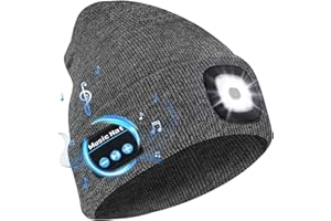 Deilin Bonnet Bluetooth avec LED Lampe, Bonnet Musique Bluetooth V5.0 avec écouteurs sans Fil USB Rechargeable Bonnet tricoté d'hiver Chaud Chapeau Lumiere Frontale, Cadeau de Noël pour Homme Femme