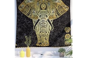 Berkin Arts Tapisserie décorative pour tenture murale en tissu polyester de qualité supérieure Maximalisme Or galactique orné Art animalier éléphant coloré 150 x 200 CM