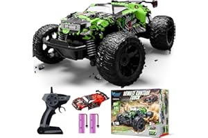 Ferngesteuertes Auto, Monstertruck Ferngesteuert ab 3 4 6 8 Jahre, 1:18 2.4Ghz RC Auto mit Doppelschale, Licht und 2 Akku, Ferngesteuerter Monstertruck Spielzeug Auto für Kinder Jungen Mädchen