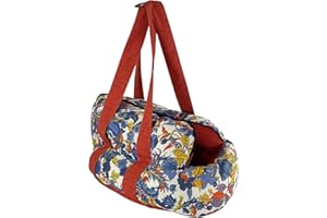 ARLANDA Sac pour Chiens de Petite Taille jusqu'à 5 kg. Sac de Marche avec bandoulière Crochet Fermeture éclair et Collier de sécurité. Sac de Voyage pour Animaux domestiques (Fleurs Bleues Orange)
