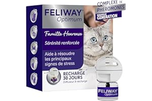 FELIWAY Optimum 30 Jours - Kit Complet avec Diffuseur de Phéromones Apaisantes pour Chats + Recharge 48 ML - Aide à Réduire Les Signes de Stress chez Les Chats et Les Chatons - Recommandé par des Vét