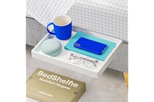 ‎BEDSHELFIE BedShelfie Nachttischregal für Etagenbett und oberes Etagenbett, Essentials für Studentenwohnheimzimmer, Hochbett-Nachttisch-Organizer zum Anklipsen, Nachttisch-Tablett – weiße Holzrutsche