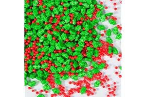 BAYEP Décors Sucrés Noël 130g - Comestibles rouge & Vert avec Formes Houx et Baies - Décoration Alimentaire Pour Gâteaux, Biscuits, Cookies et Desserts Festifs