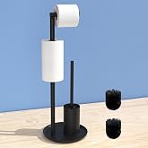 Porte Papier Toilette Debout Noir Mat + Brosse WC - Acier Inoxydable 3 En 1, Sans Perçage, Design Moderne Salle De Bain