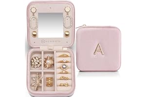 Vlando Schmuckaufbewahrung–Personalisiertes Schmuckkästchen Klein mit A Metallbuchstaben, Schmuckkasten Samt mit Initiale, Schmuck-Reiseetui Reise, Geschenkidee für Frauen, Mädchen