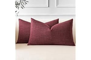 JOTOM Juego de 2 Fundas de Cojín 30x50 cm Rojo Vino Lino Fundas de Almohada Decorativas 12x20 Pulgadas Cuadradas Funda de Cojín Decoración del Hogar para Sofá Cama