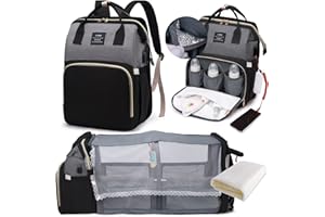 LEcylankEr Sac a Langer Bebe avec lit Bébé - Grand Sac à Dos à Langer avec Matelas à Langer et Sac Isolant, Moustiquaire et Port de Chargement USB