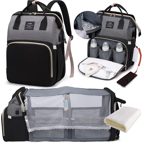Sac à Langer Sourire D'Éveil - Multifonction Avec Lit Portable, Poches Isothermes, USB - 41x20x30cm - Pour Bébé
