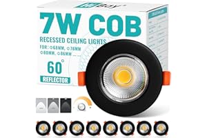 HiBay Lot de 8 Spot LED Encastrable Noir Dimmable Extra Plat,7W 230V Spots de Plafond Encastre,600LM 4000K Blanc Neutre COB,Trou 65-85mm,Spot de Plafond Pour Cuisine Chambre Salon