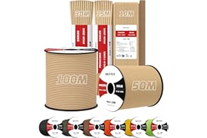 Brotree 4mm Paracorde 550 7 Brins Corde en Nylon 30M Type III Corde Parachute pour Survie, Extérieur, Bricolage - 250kg Charge de Rupture (Kaki)