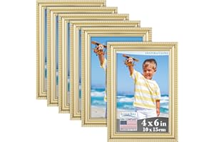 Icona Bay 6x4 inch Picture Frames (Gold, 6 Pack) Beautifully Detailed Moulding, Contemporary Picture Frame Set, Wall Mount or Table Top, Inspirations Collection