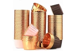jsysj 150 Piezas Papel para Magdalenas, Impermeable Papel Muffins Cupcakes, Tazas para Hornear Cupcakes para Boda o Cumpleaños Fiesta - 50 Piezas Café Oro, 50 Piezas Rosa Oro y 50 Piezas Oro