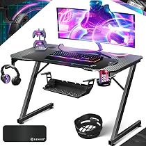 KESSER® Table de Jeu LED - 140 cm x 60 cm - Bureau Gamer en Forme de Z