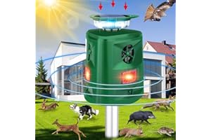 HAPPY WATCH Outdoor Cat Repeller, 360° Solar Ultrasonic Animal Repellent with Motion Sensor & LED Flashing Light, Cat Scarer 5 Modes Adjustable Waterproof Dog Rabbits Fox Deer Squirrel Deterrent for Garden Yard