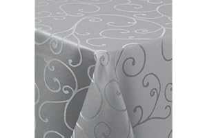 Homaxy Tischdecke Abwaschbar Rechteckig 130x220cm Polyester Tischtuch Tafeldecke Jacquard Tischwäsche Ornamente Schmutzabweisend Pflegeleicht, Grau