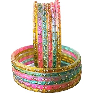 JPS Plain and Glossy Finished Raindrop Glass Bangles Set for Women & Girls | Traditional Ethnic Chudi for Wedding, Party & Regular- Set of 12 Pcs of One Colour | Wedding Special