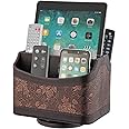 Hossejoy Remote Control Holder 5 Compartments 360 Degrees Rotatable Desktop Supply Organizer PU Leather Storage Caddy Box for TV Guide, Mail,Electronics,Phone,Eyeglasses,Cosmetic Pens, Retro
