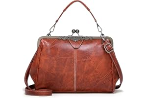 LUI SUI Bolso Retro de Mujer, Monedero de Cuero de PU Bolso de asa Superior Vintage Bolso de Hombro Crossbody Kiss Lock para Damas