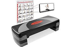 ‎POWRX POWRX Steppbrett XL Premium extra groß inkl. Workout I Hometrainer 3-Stufen höhenverstellbar I Home-Stepper für zuhause Stepbench Gym Aerobic Steppbank aerobic brett