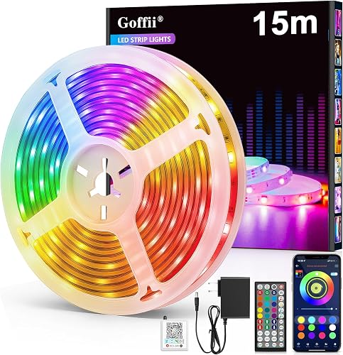 Tira LED 15 Metros, Luces Led Habitacion, RGB Luces LED Bluetooth Adhesivas | Tira LED con Control Remoto y Inteligente Contr