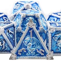 Juego De Dados Poliédricos De Metal Con Patrón – Set 7 En 1 Con D4, D6, D8, D10, D12, D20 Y D100 Para Dungeons & Dragons Y RPG