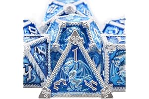 SIQUK 7 Pezzi Dadi Metallo D&D Poliedrici D20 D12 D10 D% D8 D6 D4 per Dungeon and Dragons, Blu Cielo