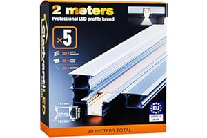ClarivantiLED 2m×5 Profilé Aluminium LED Rail avec Diffuseur Goulotte et Profile Alu pour Ruban LED Profilé en U pour Installation Facile Support LED Couvercle Blanc Embouts et Clips Montage